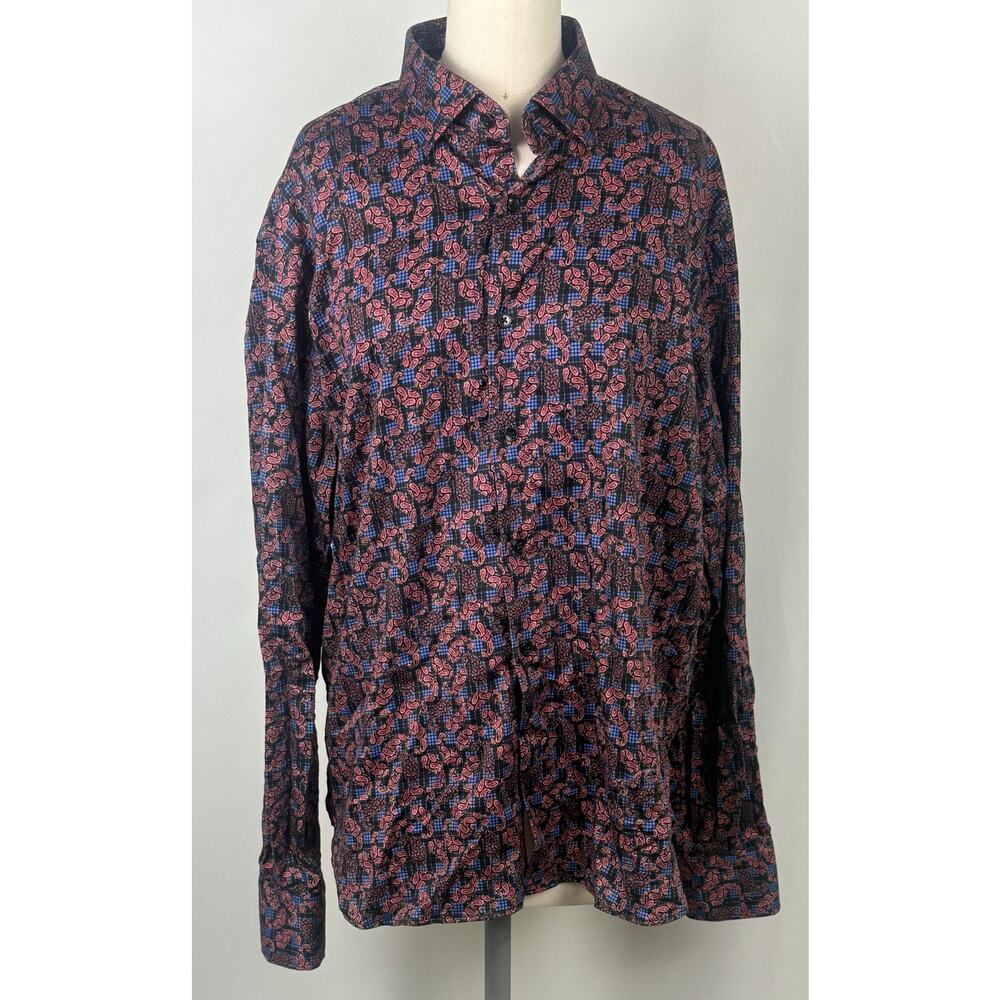 Visconti Black Button Down Geometric Patterned Shirt Sz L Business Professional